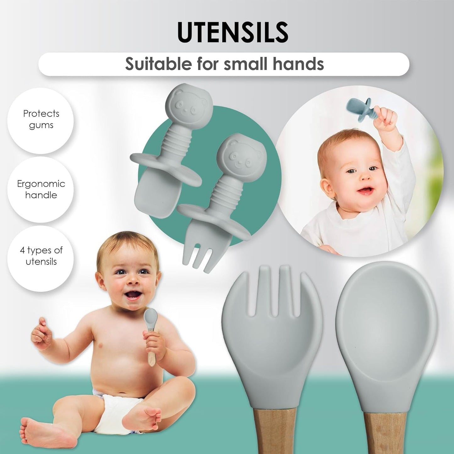 SoloBaby® Set de Alimentación para Bebés – 8 piezas de silicona libre de BPA