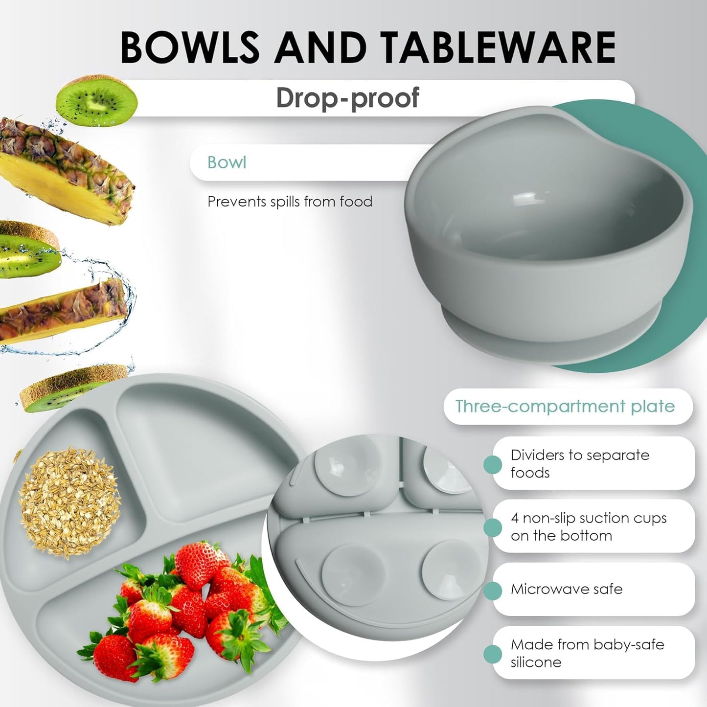 SoloBaby® Set de Alimentación para Bebés – 8 piezas de silicona libre de BPA