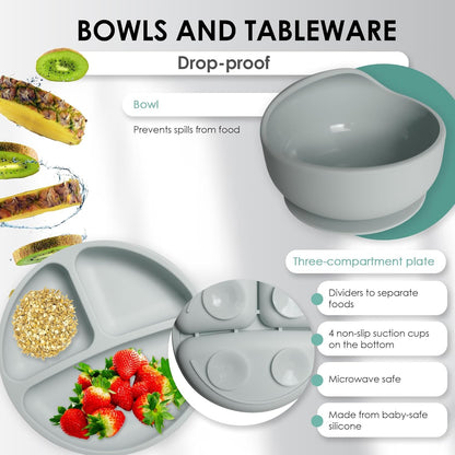 SoloBaby® Set de Alimentación para Bebés – 8 piezas de silicona libre de BPA